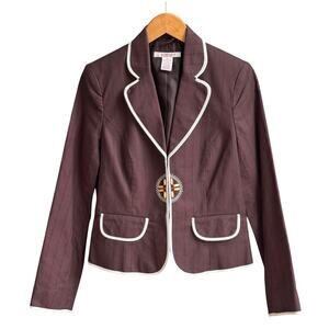 Vintage Nine & Co 100% Cotton Beaded Blazer 10 Brown 90s Cutaway Jacket